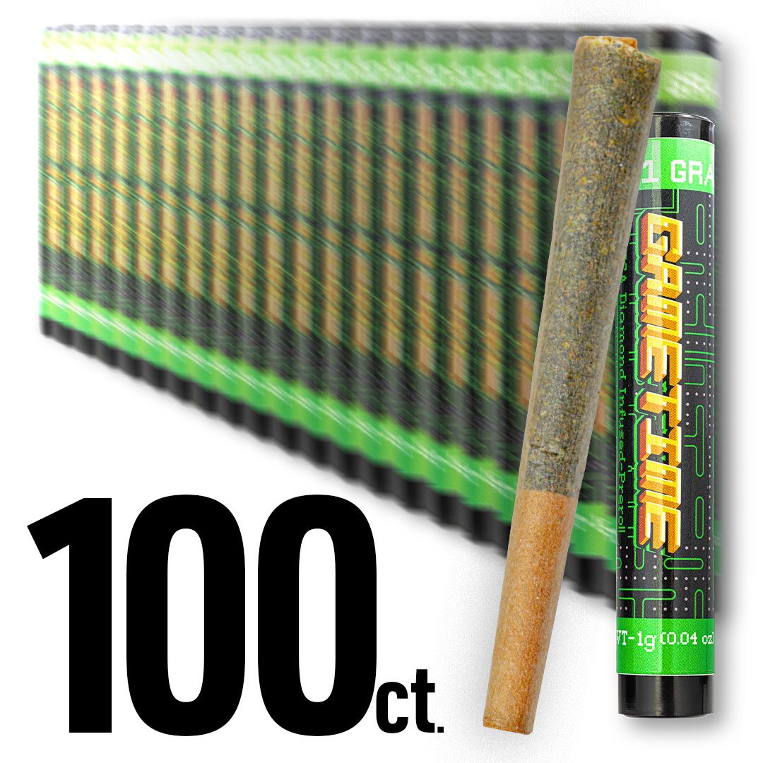 100 PACK Game Time HYBRID - THCa Diamonds Infused Pre Rolls - 100 BULK